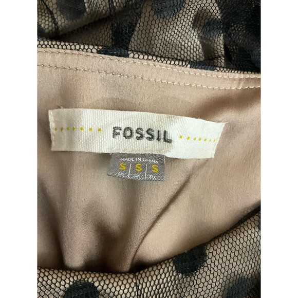 Fossil Womens Polka Dot Mesh Overlay Mini Dress S Black Beige Whimsygoth Retro - Picture 6 of 8